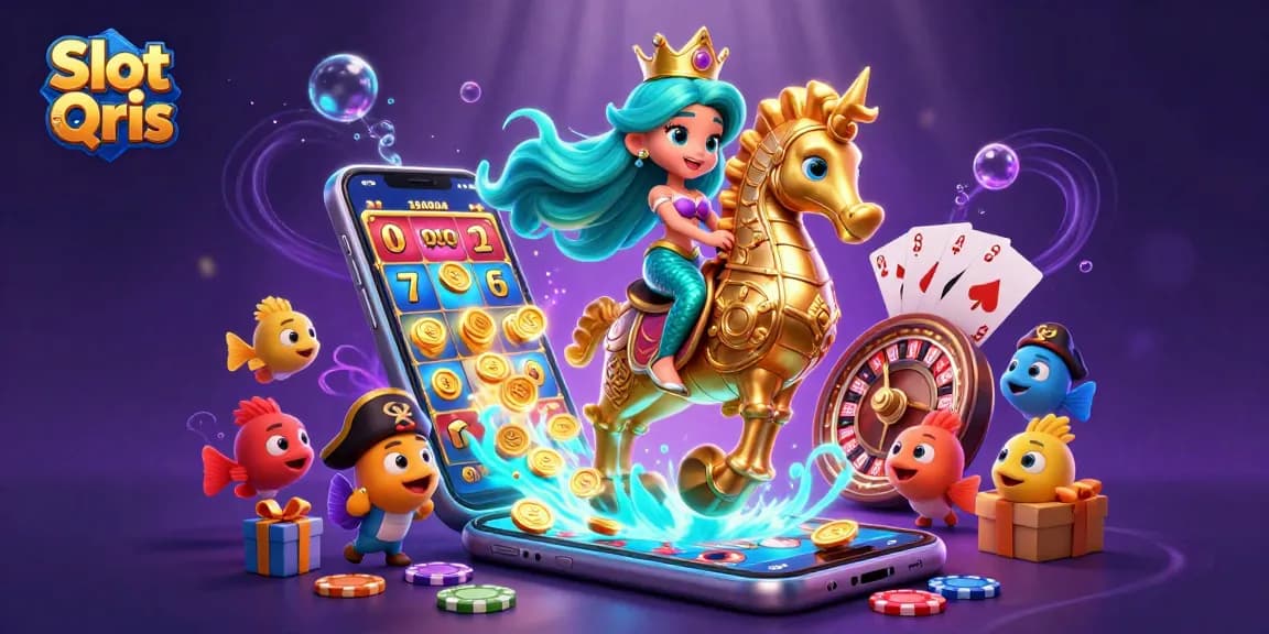 Engage with Slot Qris in a vibrant underwater scene featuring a mermaid and seahorse in action.