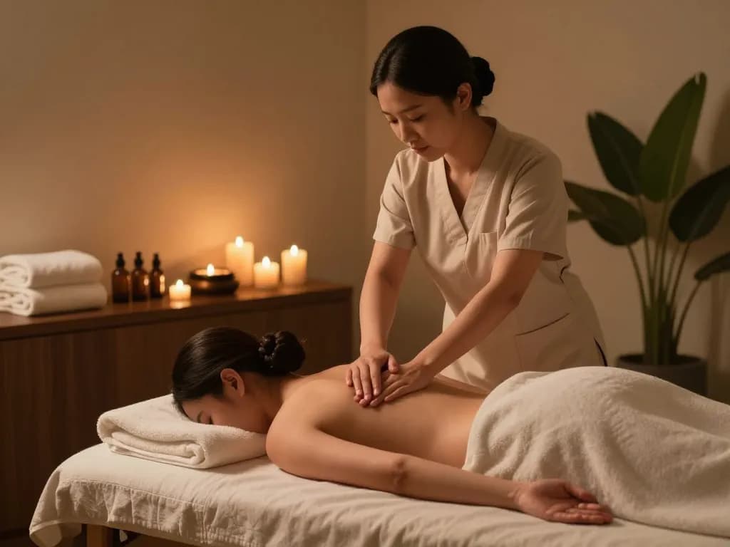Swedish massage therapy session in a tranquil spa setting, promoting relaxation and wellness.