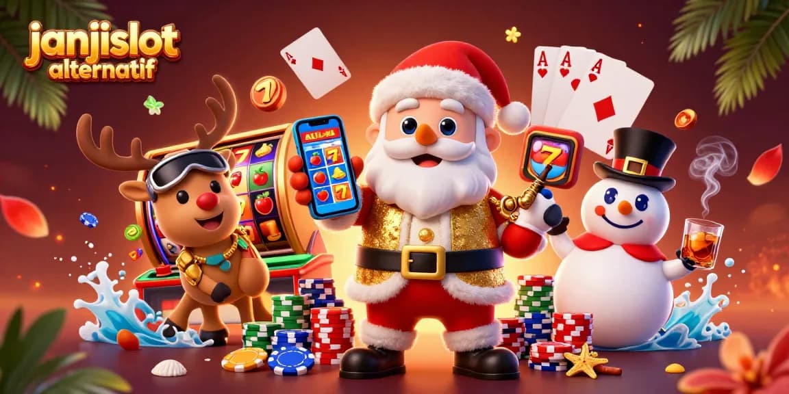 Spin the reels with janjislot alternatif in this vibrant casino-themed 3D illustration.