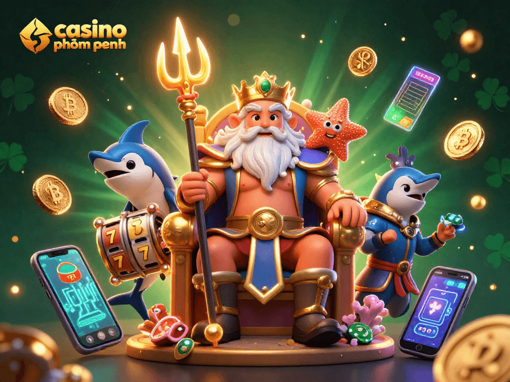 Engage with exciting games at casino phnom penh, featuring dynamic slot reels and vibrant neon elements.