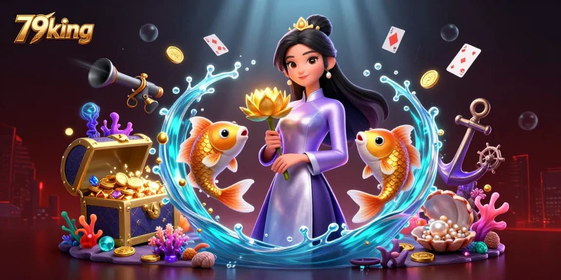 Engage with 79king's vibrant gaming atmosphere featuring an elegant woman surrounded by dynamic casino elements.