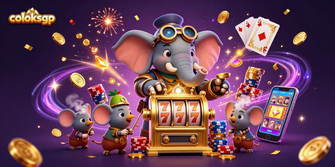Experience dynamic gaming with coloksgp as the steampunk elephant operates a golden slot machine in celebration.