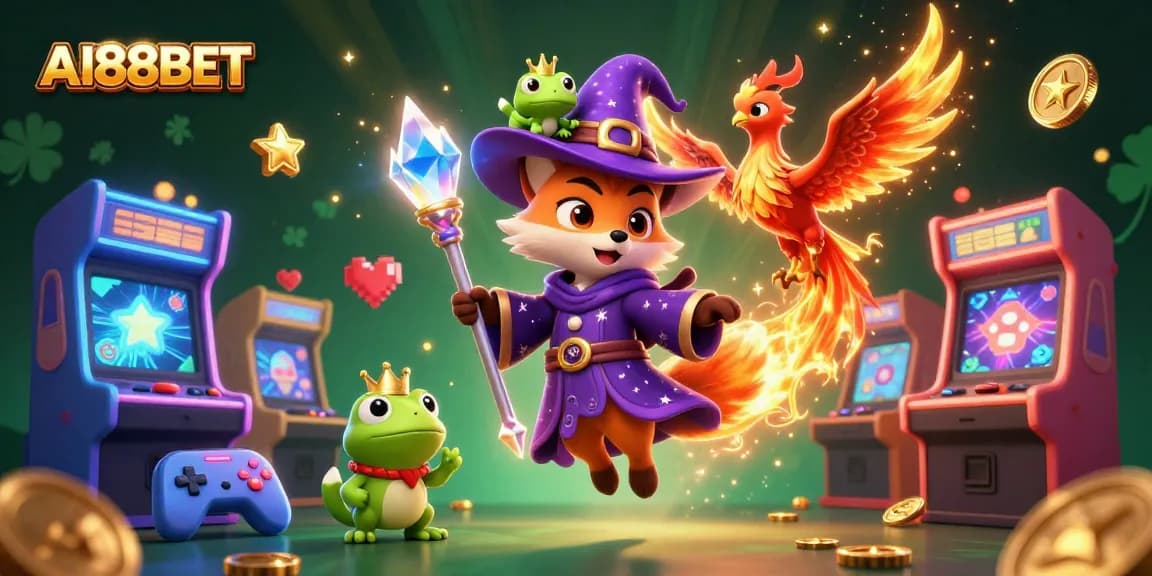 Experience the thrilling atmosphere of AI88BET with enchanting characters and vibrant casino elements.