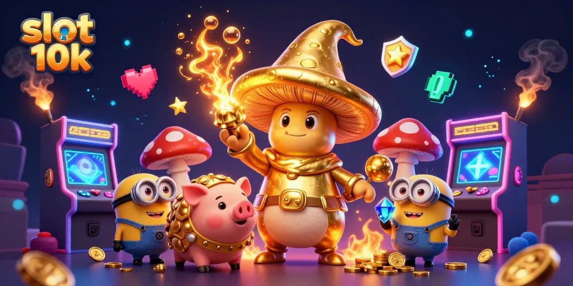 Experience thrilling wins at slot 10k with vibrant symbols and treasures in a magical casino scene.