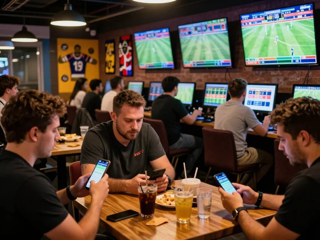 Excited sports fans engaging in keonhacai betting experience with live updates