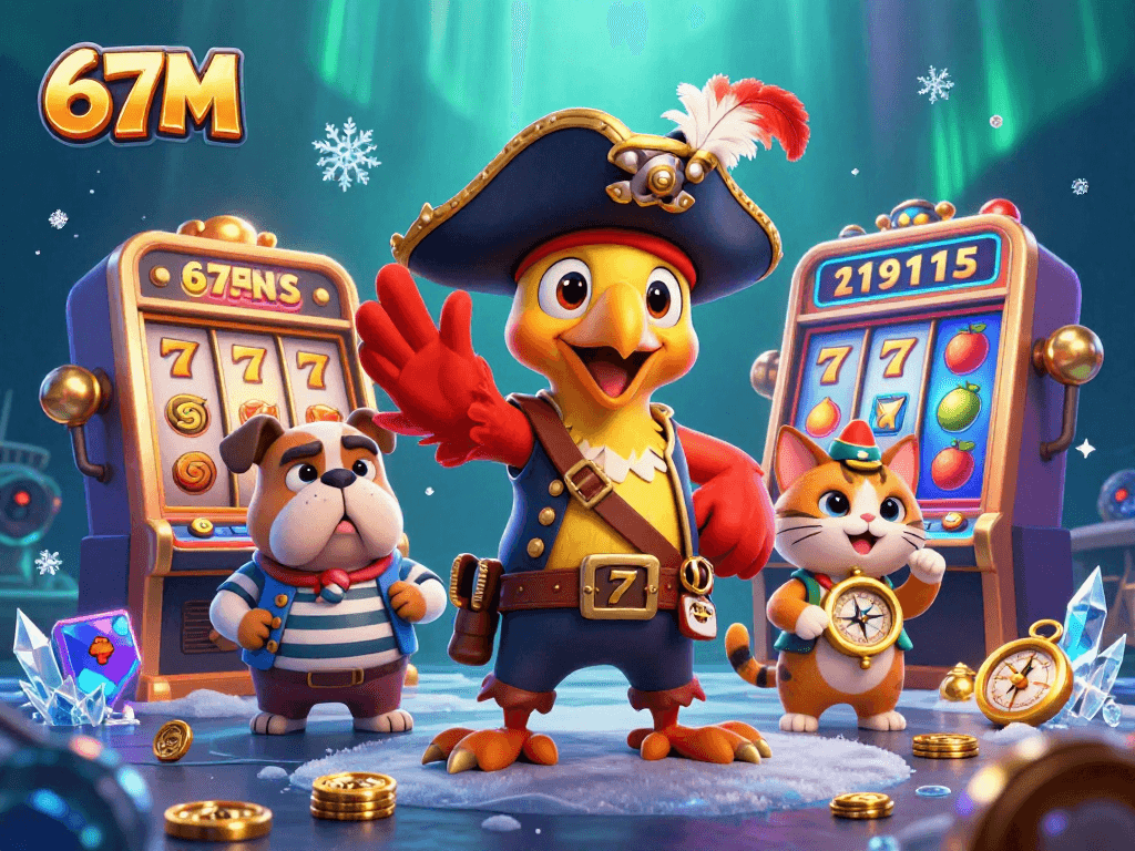 Empolgantes jogos de cassino 67M com pirata e bulldog em cena alegre.