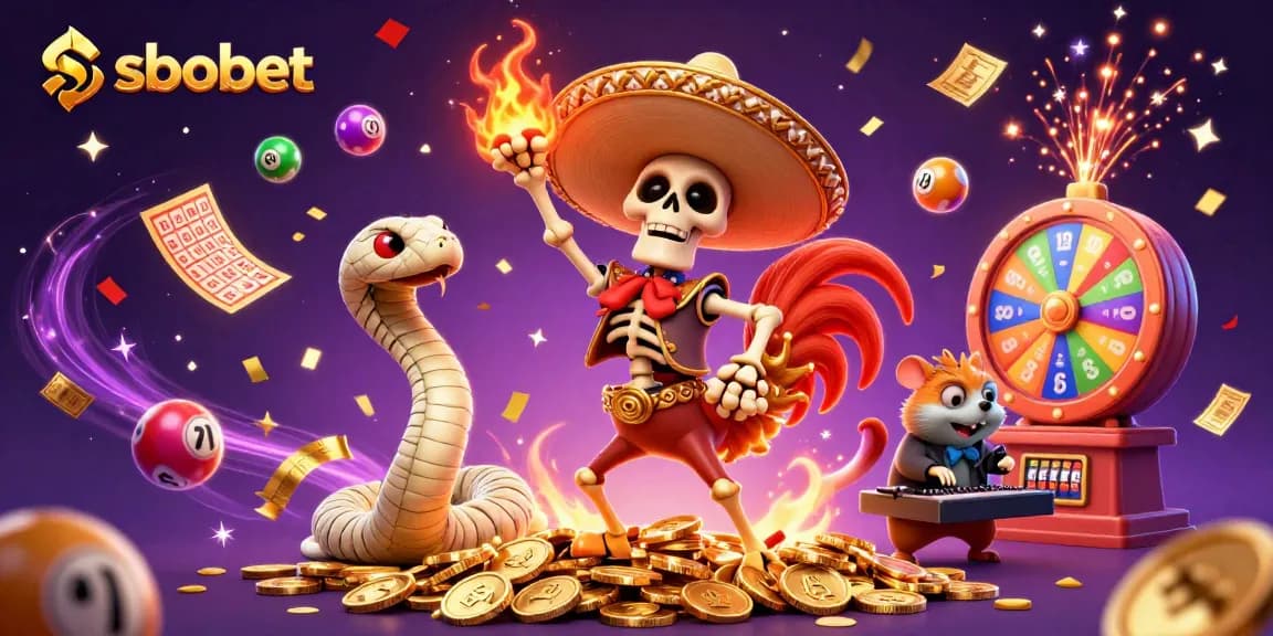 Experience sbobet excitement with colorful lottery balls and a dynamic scene of celebration.