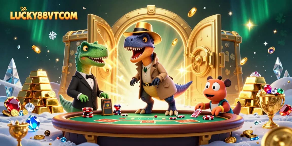 LUCKY88VTCOM engages in thrilling blackjack action with a clever velociraptor and suspicious pit boss.