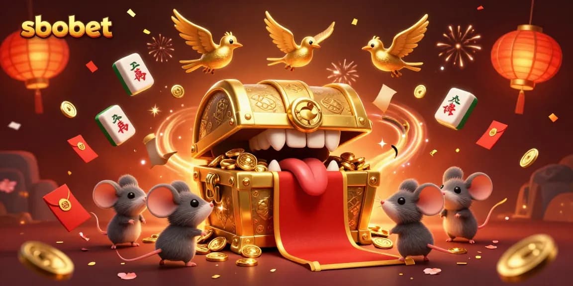Experience sbobet action with the treasure chest enticing adventurer mice amidst a vibrant casino theme.