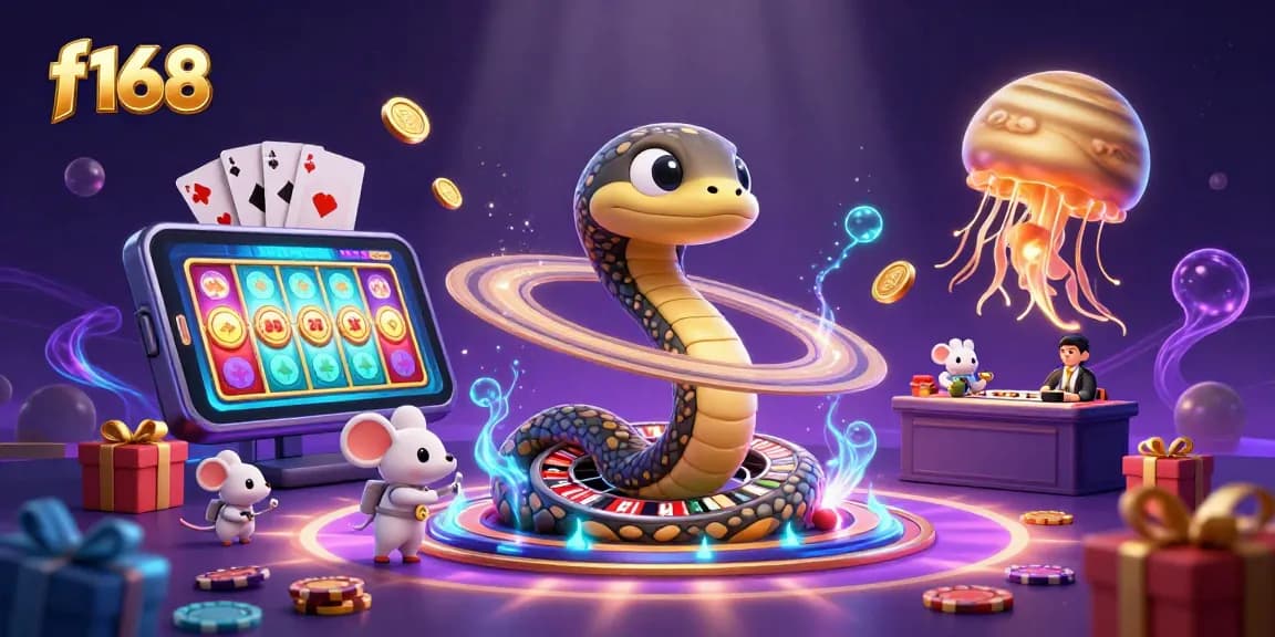 Experience thrilling bets at f168 with a cosmic dealer in a vibrant 3D casino scene.