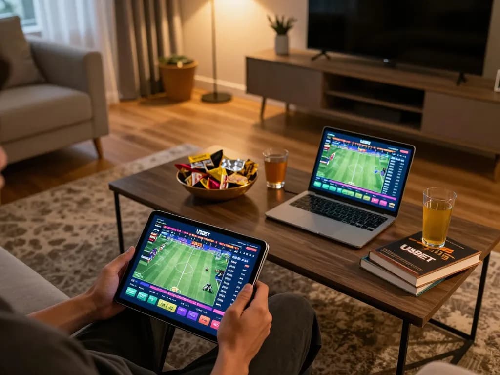 Online gaming experience on USBET displayed on a tablet in a cozy home setting