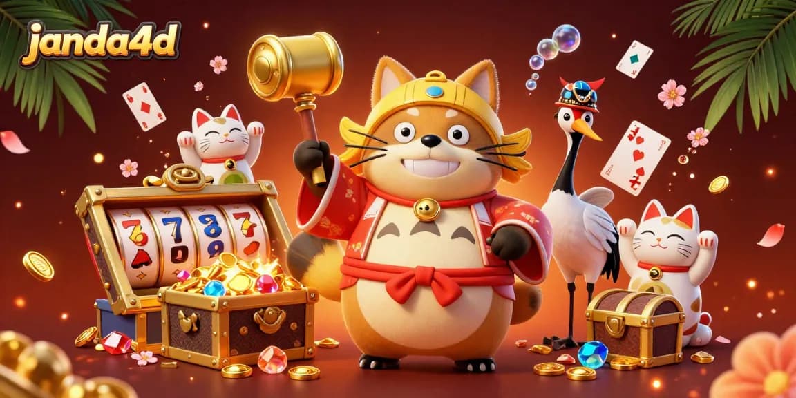 Maneki-neko keberuntungan dan tanuki janda4d bermain slot dengan dukungan crane samurai.
