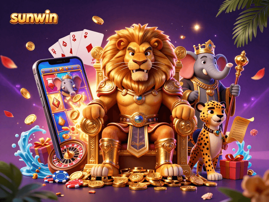 Experience the thrill of the sunwin casino with a vibrant illustration featuring royalty in gaming.