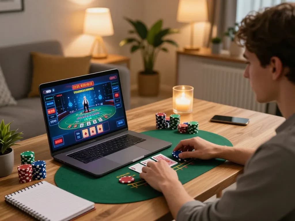 Engaging in a live blackjack game on 789WIN with a cozy home setup.