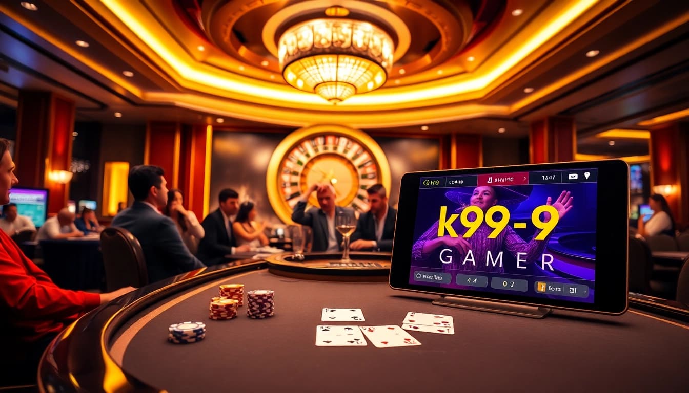Enjoying the k9k9 game at a luxurious casino table with vibrant atmosphere and engaged players.