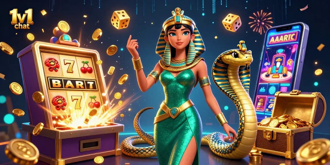 Engage in a thrilling 1v1 chat with players amid vivid casino chaos and dynamic gaming elements.