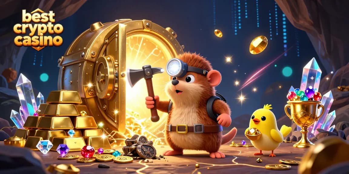 Jouez au meilleur casino crypto avec une illustration dynamique de personnages de jeux de casino.