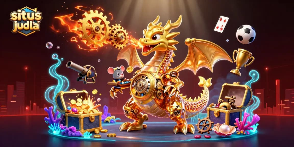 Engage in situs judi bola with an immersive 3D dragon-themed illustration featuring dynamic betting elements.