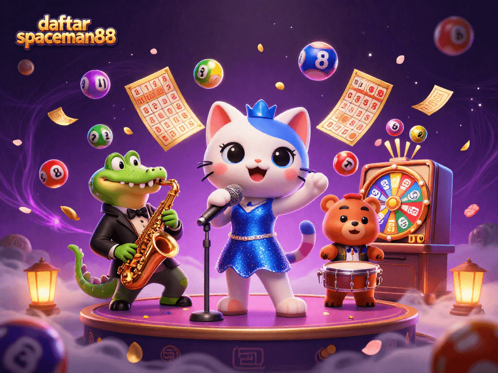 Engage with daftar spaceman88 in a vibrant casino scene featuring lively characters and exciting game elements.
