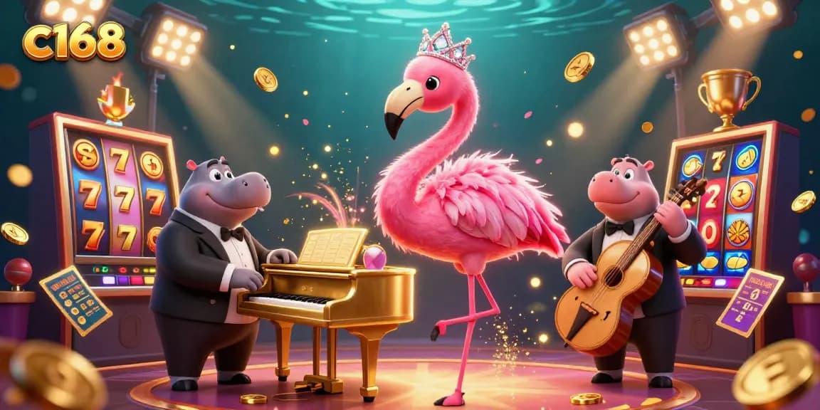 Experience the thrill of c168 as colorful characters perform amid dynamic slots and jackpot symbols.