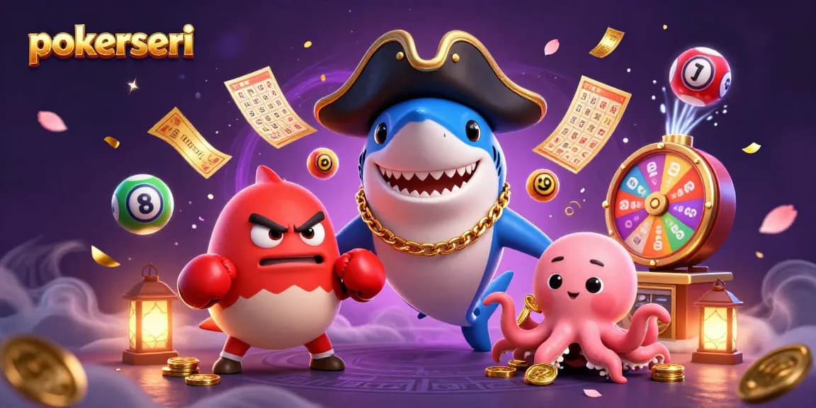 Engage in exciting poker action with pokerseri's colorful characters in a vibrant casino scene.