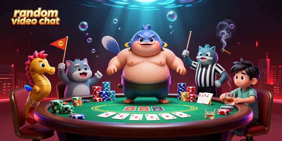 Engage in random video chat while experiencing a colorful underwater casino with fun characters.