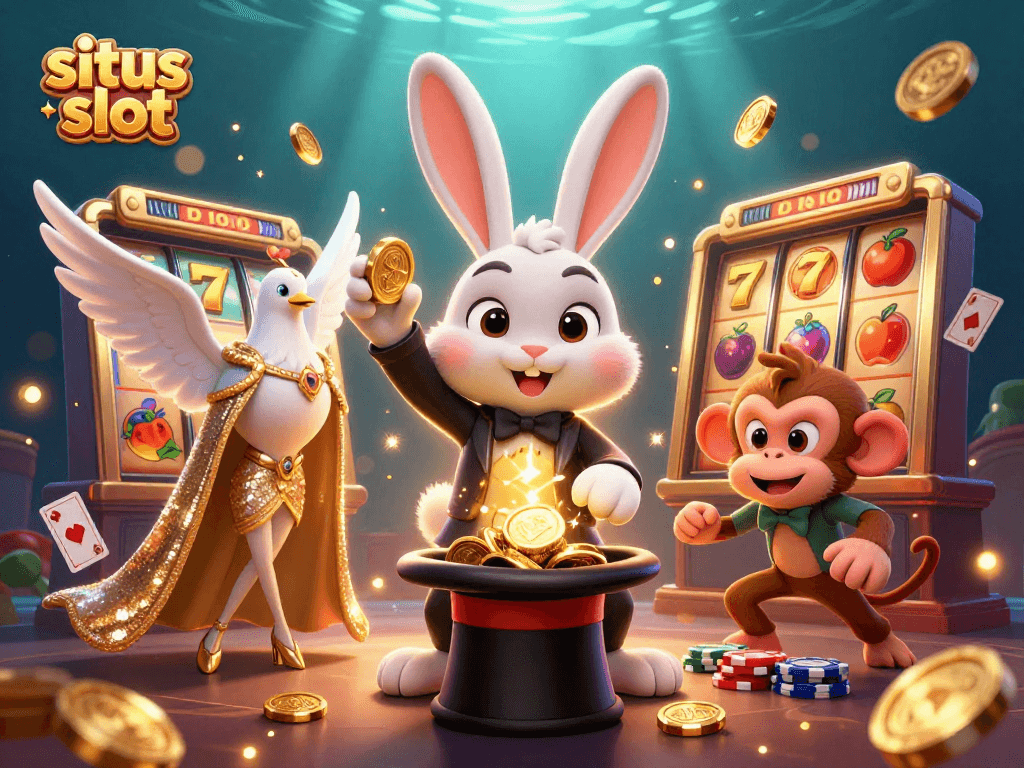 Visualisasi situs slot yang menampilkan karakter kartun di kasino virtual.