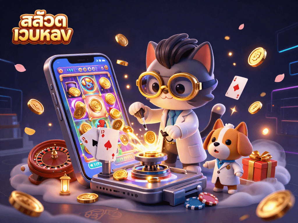 Spin thrilling slots with สล็อตเว็บตรง in this captivating 3D casino illustration bursting with action.