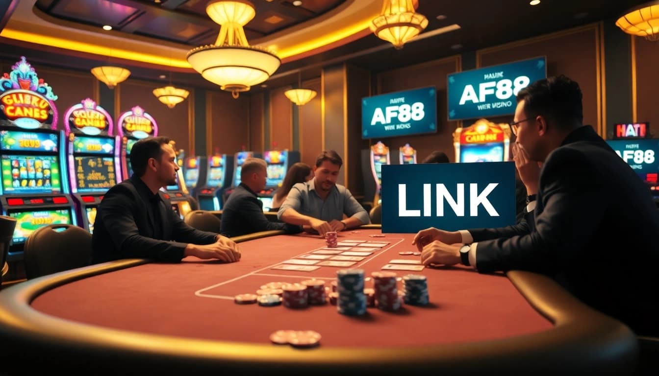 Play at AF88 LINK with exciting gameplay at luxury casino tables and vibrant slot machines.