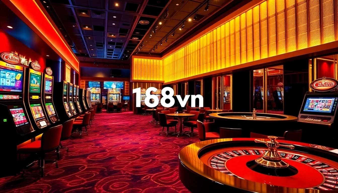 Experience high-stakes gaming at 168vn with elegant casino tables and vibrant slot machines.