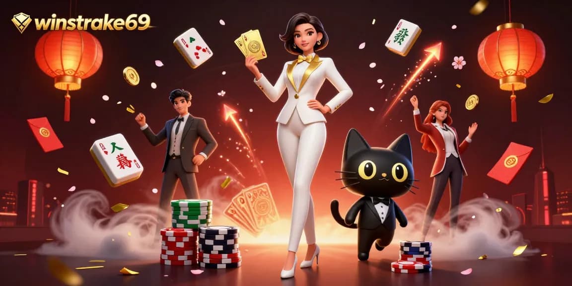 Winstrike69 elevates your gaming experience with a glamorous poker scene packed with vibrant casino elements.