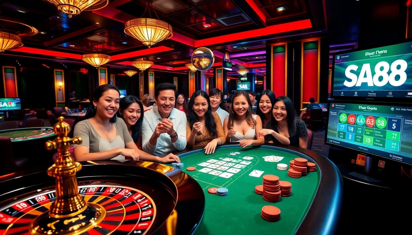 Experience the excitement of SA88 casino games with players enjoying roulette and poker.