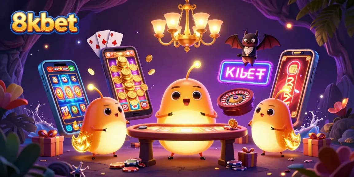 Experience the vibrant atmosphere of 8kbet, where glowworms and a bat dealer create an engaging casino scene.