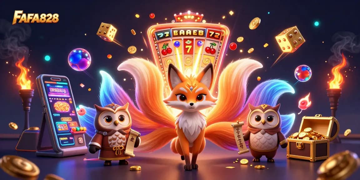 Spin to win at FAFA828 with this vibrant, rich illustration showcasing gaming excitement and jackpot symbols