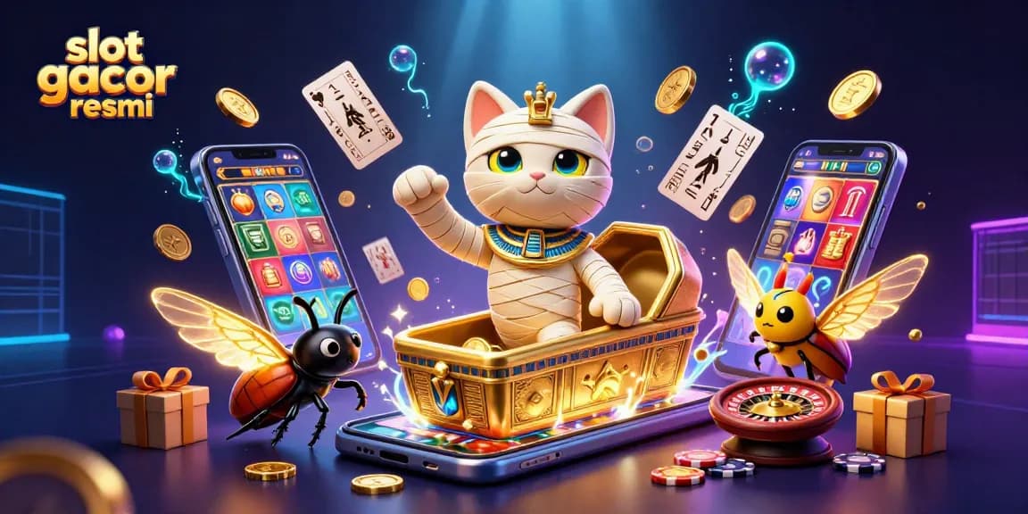 Experience exhilarating spins with slot gacor resmi as the mummy cat wins in a vibrant casino scene.