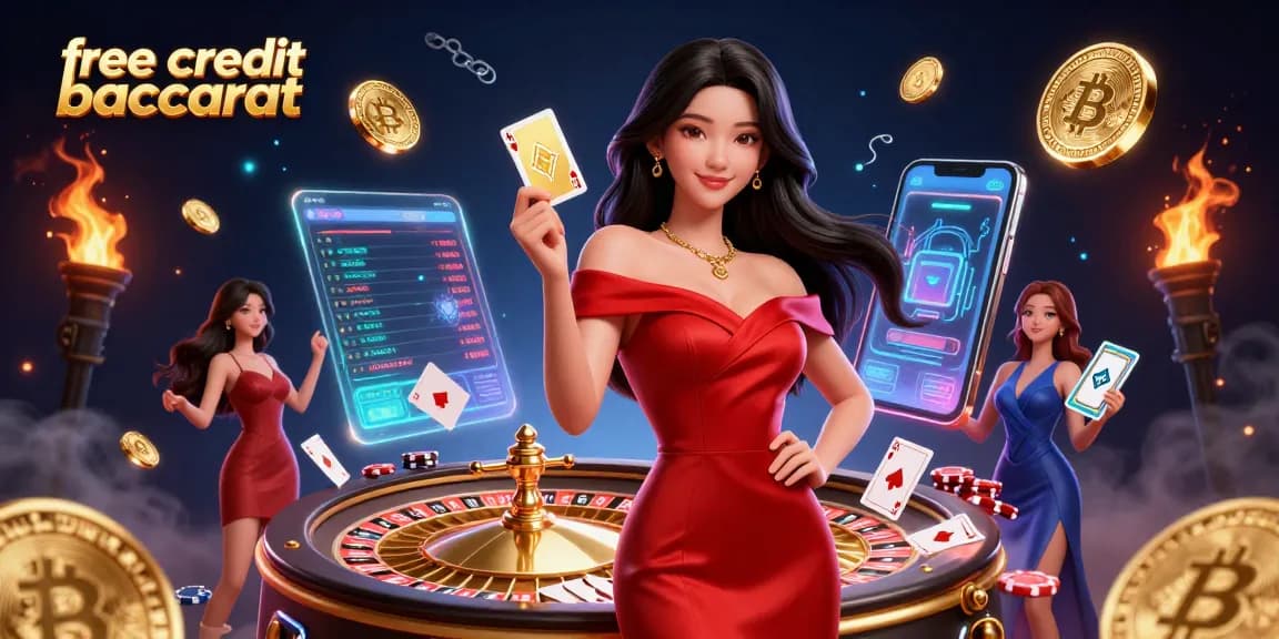 Experience free credit baccarat excitement with a confident woman at a dynamic casino scene.