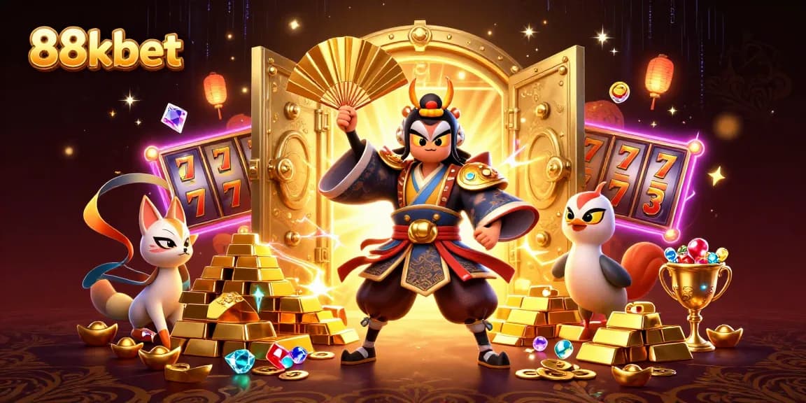 Experience thrilling 88kbet gameplay with a vibrant kabuki scene showcasing mesmerizing casino elements.