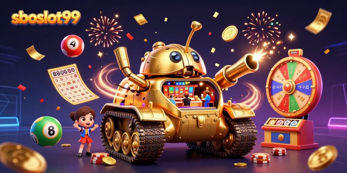 Experience the excitement of sboslot99 with vibrant casino elements and dynamic lottery visuals.