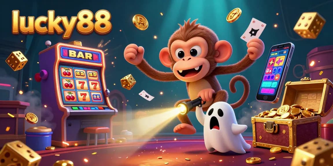 Experience vibrant gameplay at lucky88 with a poltergeist monkey and ghost-hunter puppy in a lively casino.
