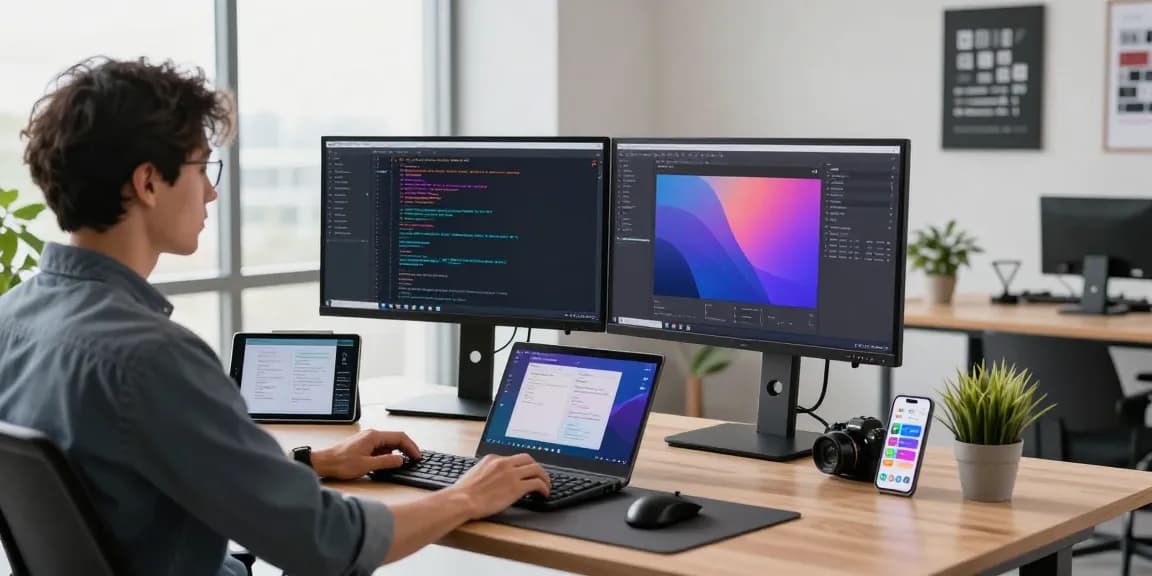 Innovative workspace with developer using Snipaste下载 for efficient screenshot management.