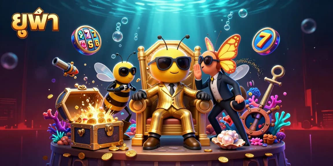Engage with ยูฟ่า gaming as a bumblebee mob boss oversees a vibrant casino treasure scene.