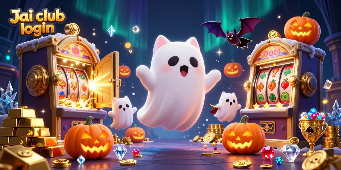 Engage with thrilling games at Jai club login as a friendly ghost cat and vampire bat explore a magical casino.