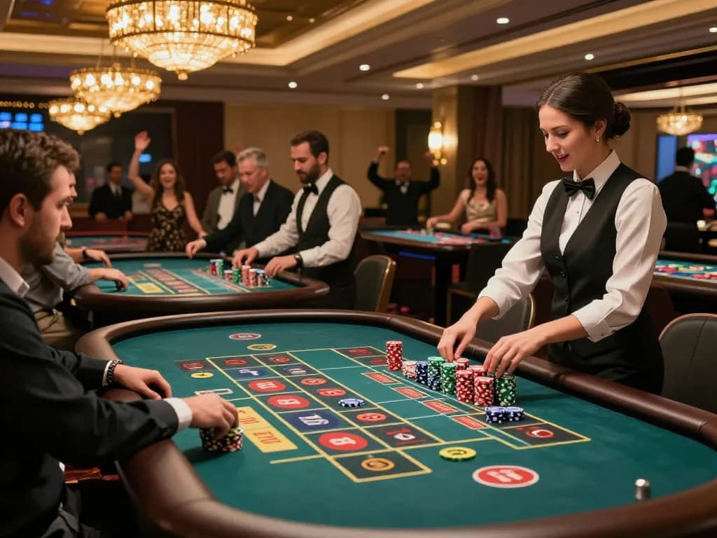 Engaging roulette gameplay scene showcasing keonhacai action with players placing bets and croupiers managing games