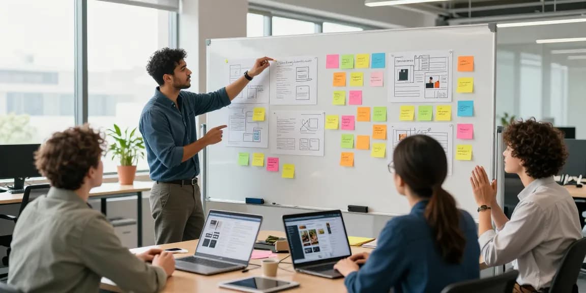 Brainstorming session showcasing mixboard ai collaborative tools in a vibrant office.