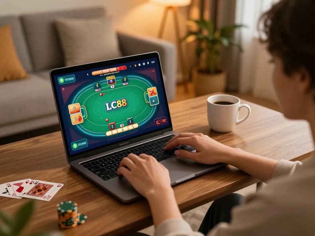Player strategizing on LC88 online platform during an evening gaming session.