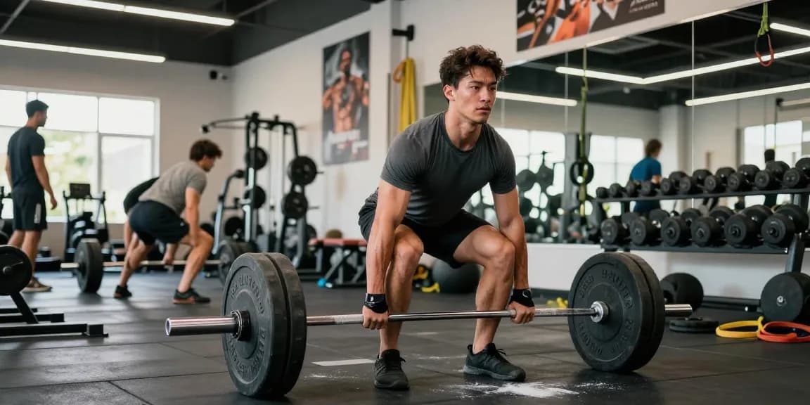 Athletic man lifting weights at the gym showcasing Deus Medical Steroids for enhanced performance.