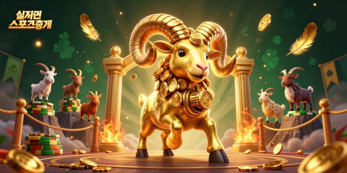 Engage in 실시간스포츠중계 with an explosive scene showcasing a golden ram charging through a vibrant betting arena.