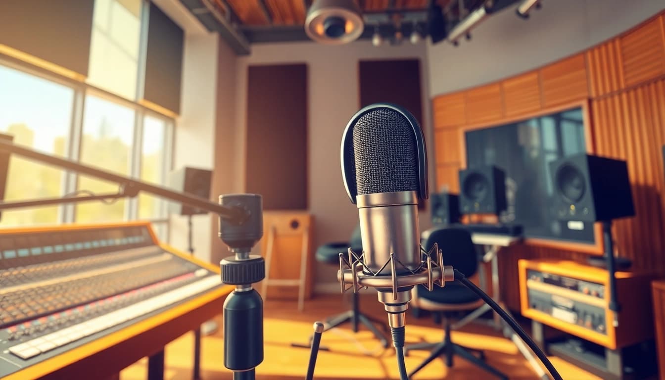 MV88 microphone displayed in a modern recording studio, showcasing professional audio equipment.