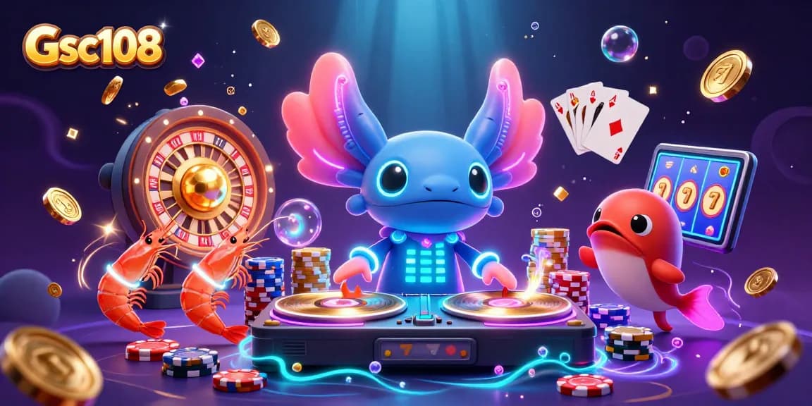 Gsc108 memberikan keseruan bermain kasino dengan DJ axolotl, udang menari, dan ikan balon.