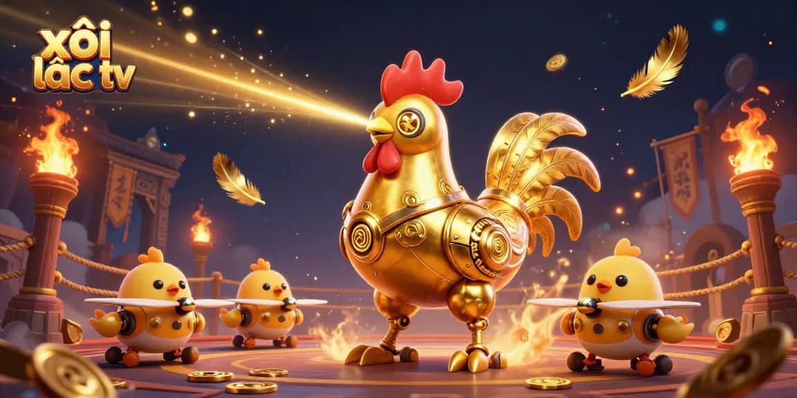 xôi lạc tv features a golden rooster robot engaging in action within a vibrant casino atmosphere.